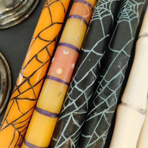 Halloween Candle Lot of 9 with Vintage Pilgrim Silverplate Candlesticks Holders - Picture 10 of 16